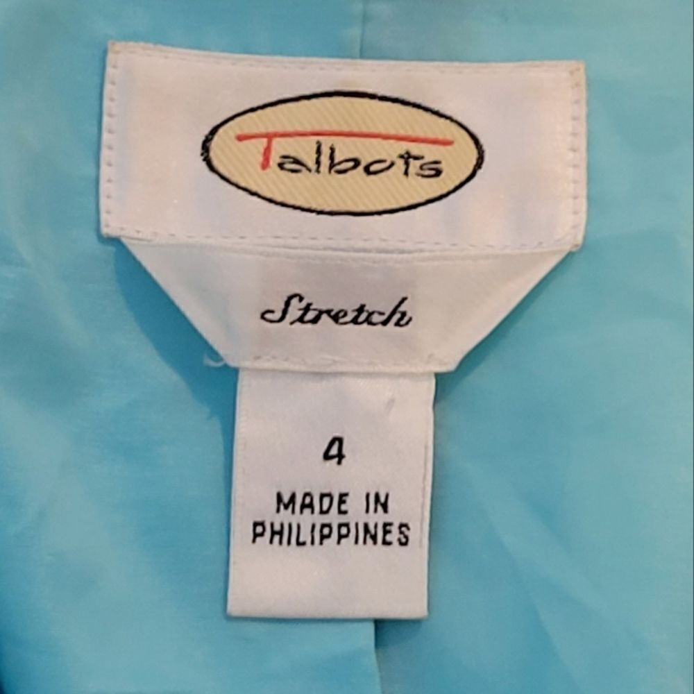 Talbots Teal Paisley Patterned Velvet Stretch Buttoned Blazer Size 4 - Picture 7 of 10